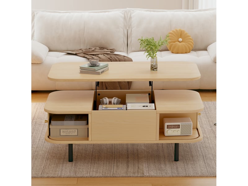 Table basse relevable 101x51x52,5 cm en mdf effet bois avec rangement - Conforama D