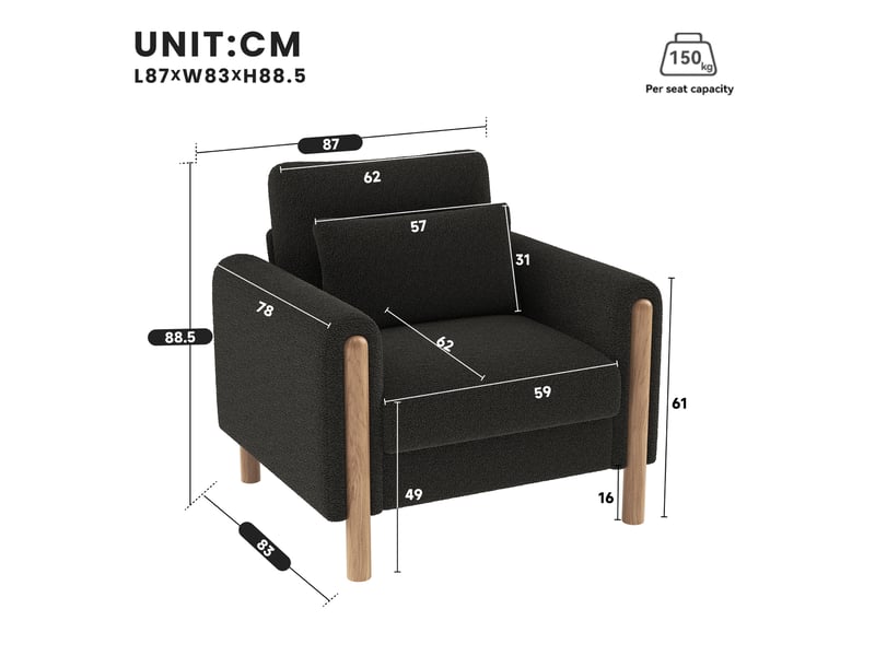 Canapé de salon, canapé moderne, gris, dossier inclinable, design moderne, pour salon, bureau, chambre  - Conforama E