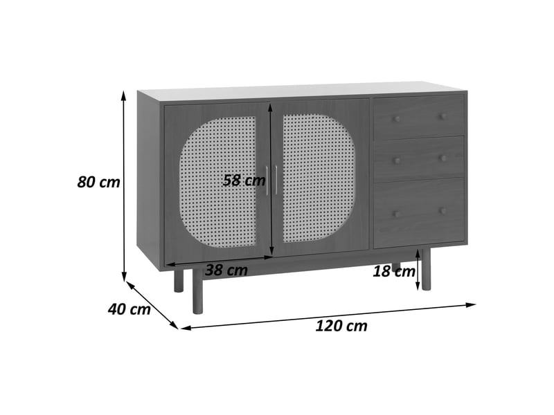 Buffet hwc-p52, armoire commode buffet haut, tiroirs compartiments de rangement, polyrotin mdf mélamine 80x120x40cm ~ marron  - Conforama C