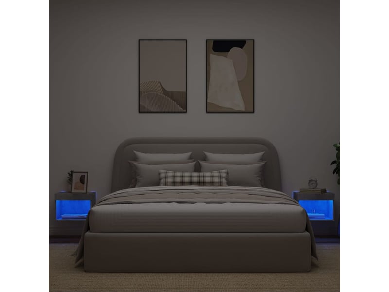 Lot de 2 table de chevet mural avec lumières led gris béton shl16896 - Conforama D