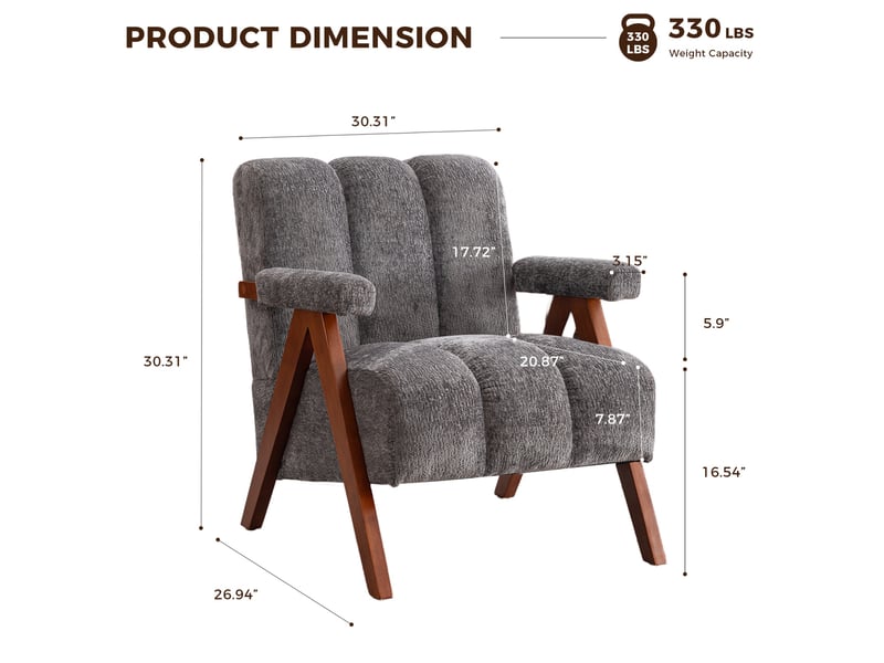  Fauteuil 77 x 77 x 68 cm - style médiéval-moderne - structure en noyer - tissu chenille - gris  - Conforama C