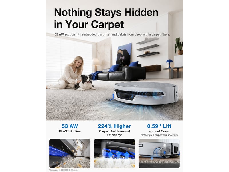 ECOVACS DEEBOT X12S Pro Omni Set Robot Aspirateur Laveur, 27000Pa, OZMO Roller 3.0,FocusJet,YIKO 3.0 27000Pa, FocusJet, YIKO 3.0 - Conforama W