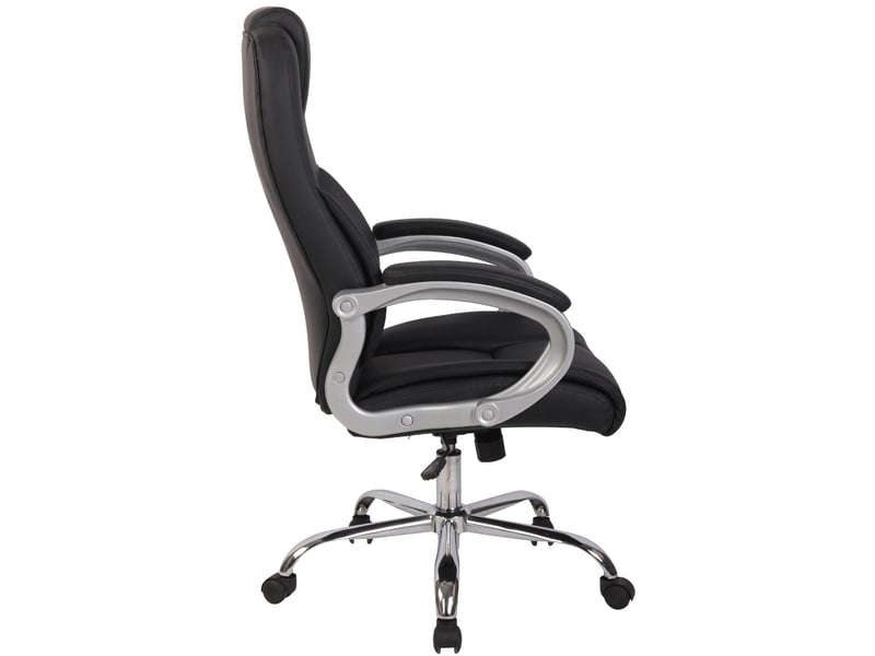 Chaise de bureau sur roulettes aec accoudoirs mécanisme à bascule similicuir noir et métal 10_0006907 - Conforama C