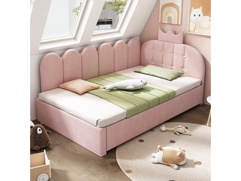  Lit sofa en velours rose 90x200 cm  - Conforama D