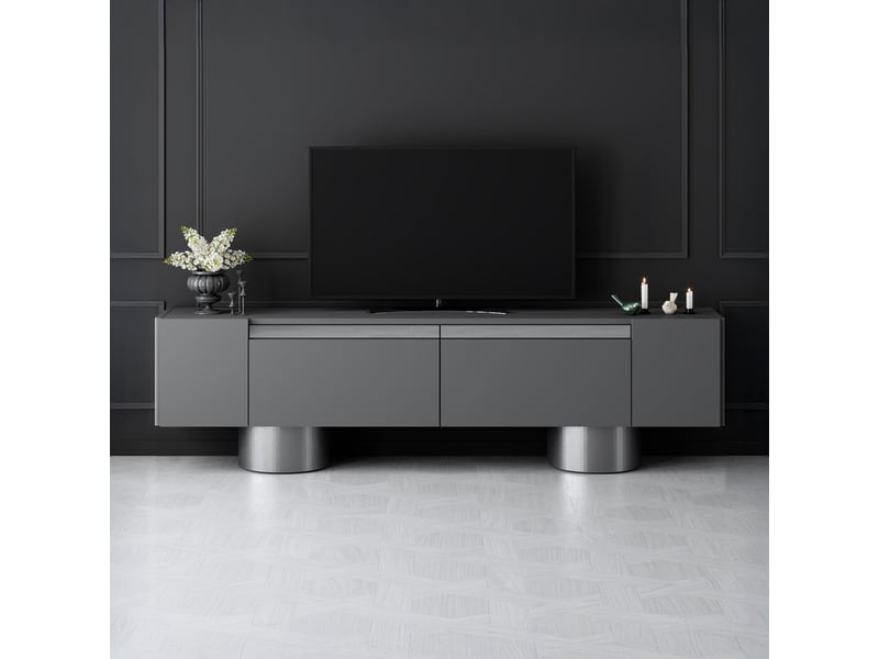  Meuble tv 2 portes abattantes noir et argenté  - Conforama B