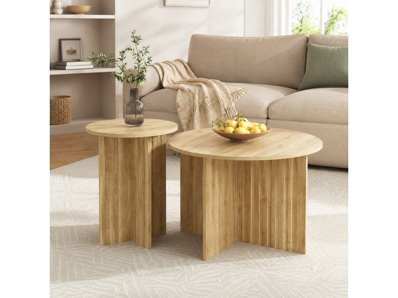  Set de 2 tables gigognes rondes – décor bois naturel – ø 76 et 40 cm  - Conforama B