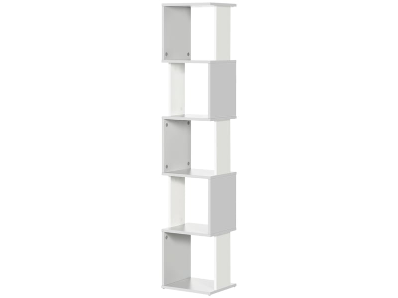  Bibliothèque en forme de s à 5 étagères pour salon ou bureau, 33 x 28 x 161 cm, blanc et gris  - Conforama B