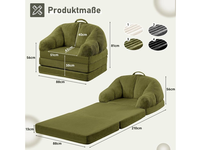 Banquette-lit bz avec couchage régulier, 88 cm, vert - Conforama C