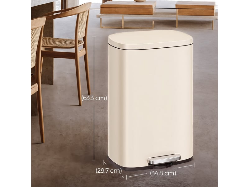  Poubelle de cuisine à pédale 43,2 x 37,1 x 63,2 cm fermeture douce design moderne anti-odeur en acier beige sable 12_0013126  - Conforama A