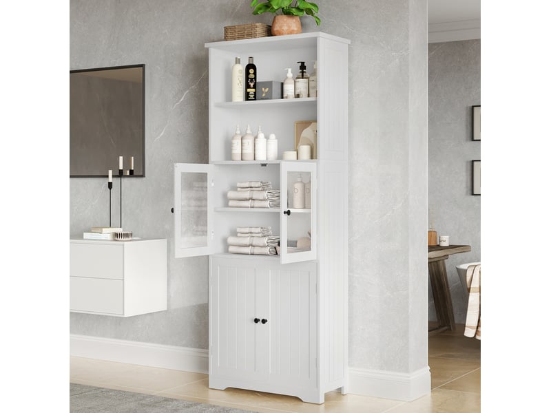  Meuble de salle de bain 57,4x28,4x162,5 cm blanc avec 4 portes mdf  - Conforama B