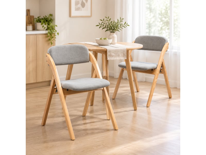  Lot de 2 chaises pliantes 60x52,5x79 cm, faciles à ranger, housse amovible, assise matelassée, gris, en bois  - Conforama D