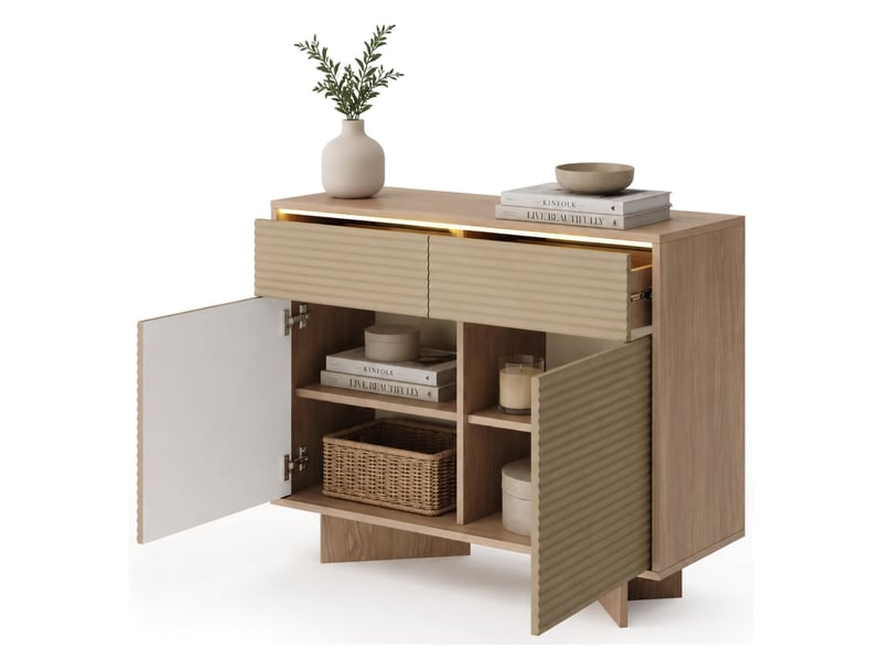  Bahut hateva, buffet 2 tiroirs, 104x40x84h cm chêne marron Hateva - Conforama A