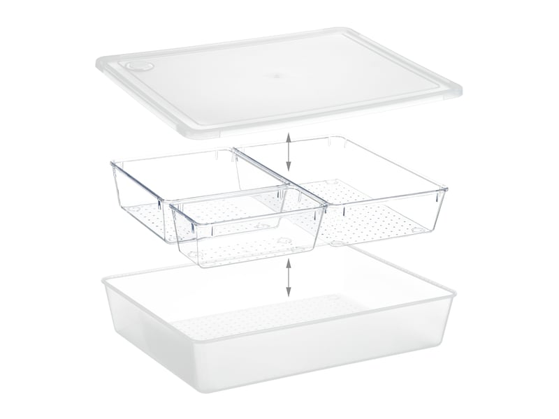  Lot de 1 bac de rangement transparent 3 compartiments amovibles salle de bain bureau 38 x 25 x 12 cm en plastique clair 13_0014634  - Conforama C