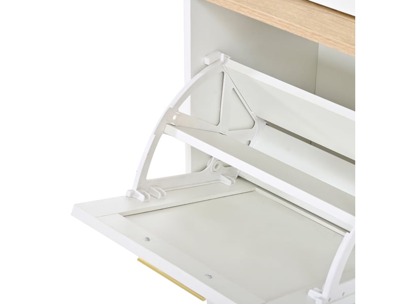 Meuble d'entrée 100 x 32 x 186 cm, banc, 5 patères, 2 tiroirs, 2 abattants à chaussures, led par appli, mdf et panneaux de particules, blanc ABC - Conforama D
