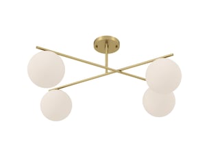 Plafonnier 4 lumières doré et crème, bras orientables à 360° avec culots e14 pour salon, cuisine ou chambre