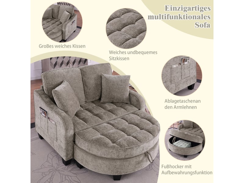  Canapé convertible, canapé-lit, en tissu, marron, 2 en 1, avec pouf, pour salon, chambre, mobilier pour espace de vie, bureau  - Conforama D