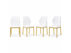 Lot de 4 chaises de salle à manger 43x42,6x93 cm, style luxe léger, dossier rainuré, hydrofuge, pu, blanc et doré
