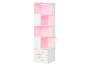 Étagère d'angle 4 niveaux avec éclairage led et 2 tiroirs blanc 45x45x165 cm