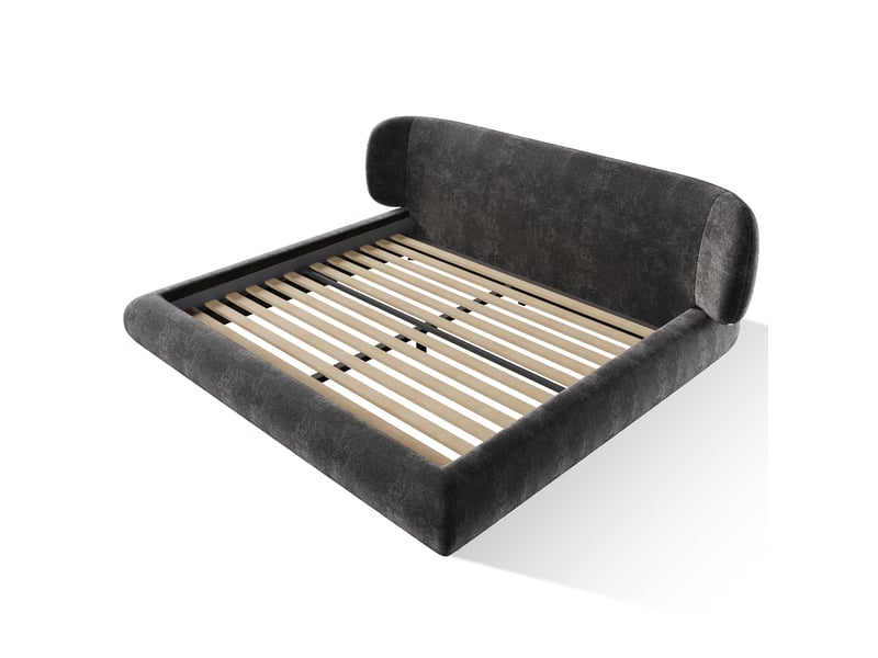 Lit rembourré en chenille gris 160x200 cm avec tête de lit arrondie Fay Lum - Conforama W