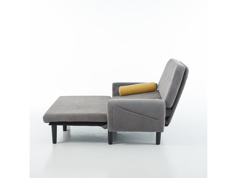  Fauteuil relax convertible gris avec rangement sous le couchage, structure métallique et revêtement en velours côtelé pour salon  - Conforama A