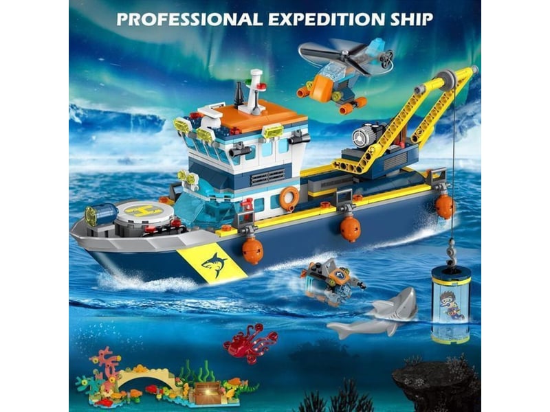  Paquet de construction navire dexploration arctique 542 pieces avec led flotte grue helicoptere sous-marin 151498_AAAHS48714_6_DROPFR - Conforama B