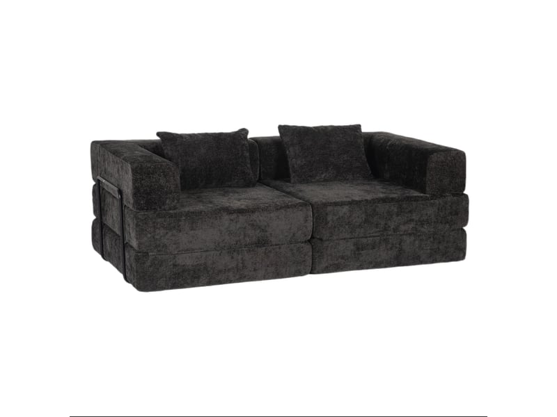  Canapé-lit de sol 107.0x44.0x38.0 cm convertible et modulable en chenille noir  - Conforama A