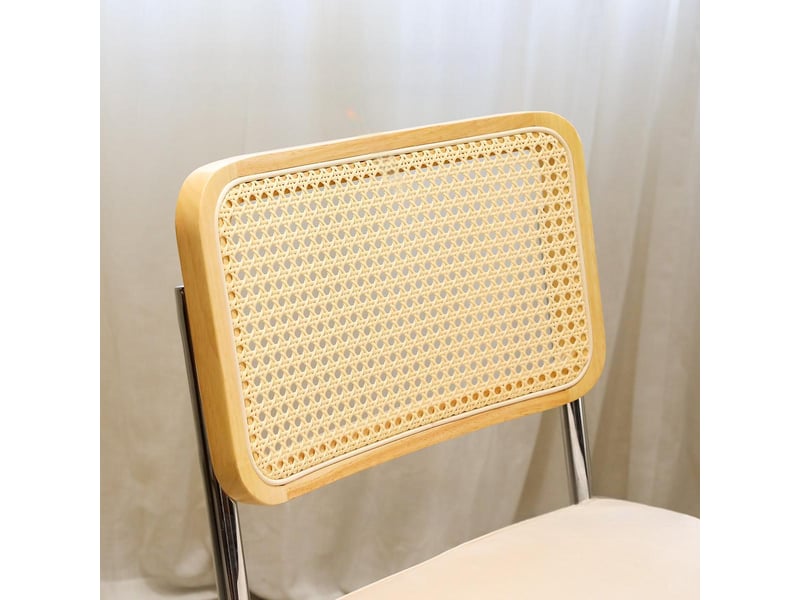  Lot de 2 chaises de salle à manger cantilever – 50 x 56.9 x 85.9 cm – dossier cannage en rotin &amp; assise velours – structure métal chromé - beige  - Conforama E