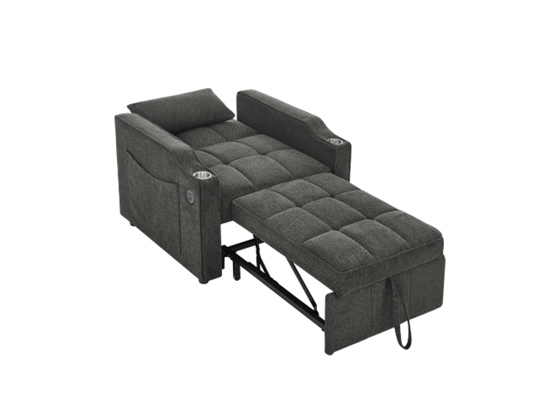  Canapé convertible, canapé-lit, gris, poches latérales, porte-gobelets, dossier inclinable 3 positions, 3 en 1, 190 cm, usb  - Conforama B