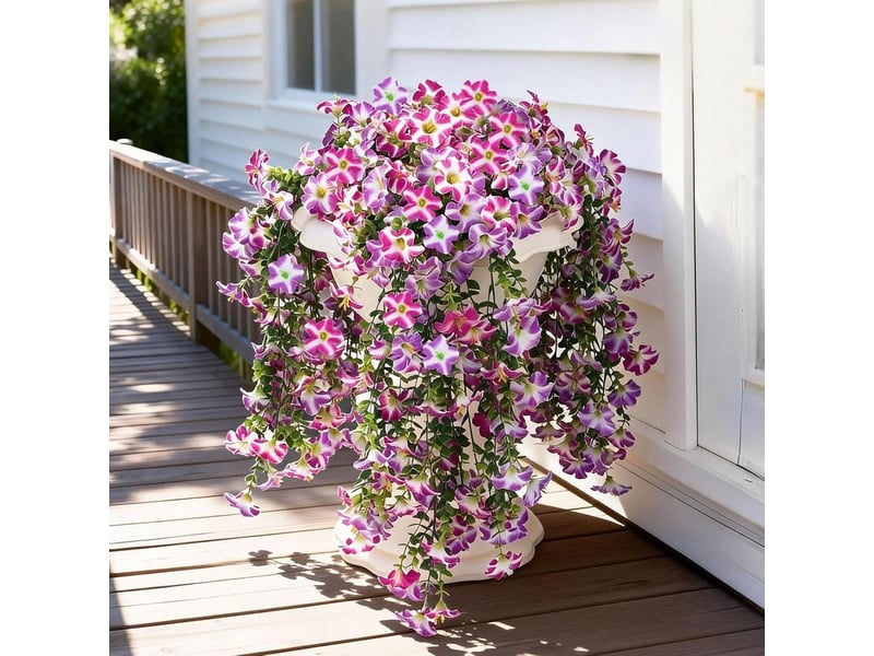  Pétunias artificiels retombants extérieurs – uv résistants, rose violet, idéal terrasse et intérieur  - Conforama C
