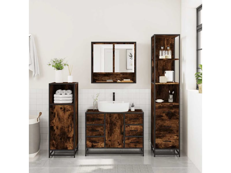  Ensemble de meubles de salle de bain 3 pcs chêne fumé cf63730  - Conforama D