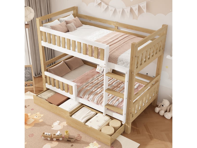 Lit superposé enfant 90x200 séparable avec 2 tiroirs evryae - Conforama B