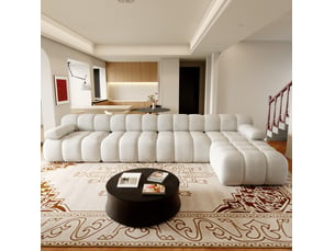 Canapé d'angle compressé droit fixe <strong>MODFU</strong> <strong></strong> 5 places Tissu Blanc