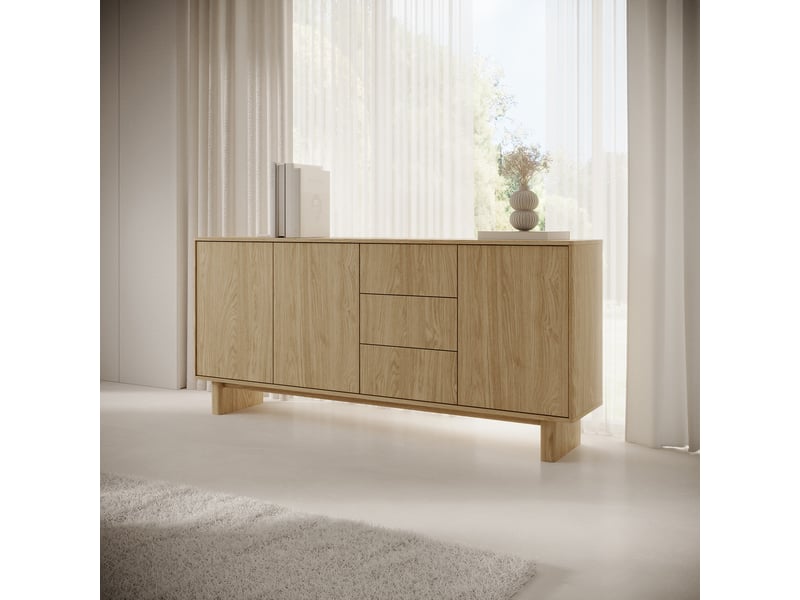  Buffet hasilo, bahut 3 tiroirs, 183x38x83h cm chêne marron Hasilo - Conforama B