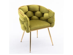 Lot de 2 fauteuils d’appoint modernes en velours vert olive avec accoudoirs et pieds en métal doré
