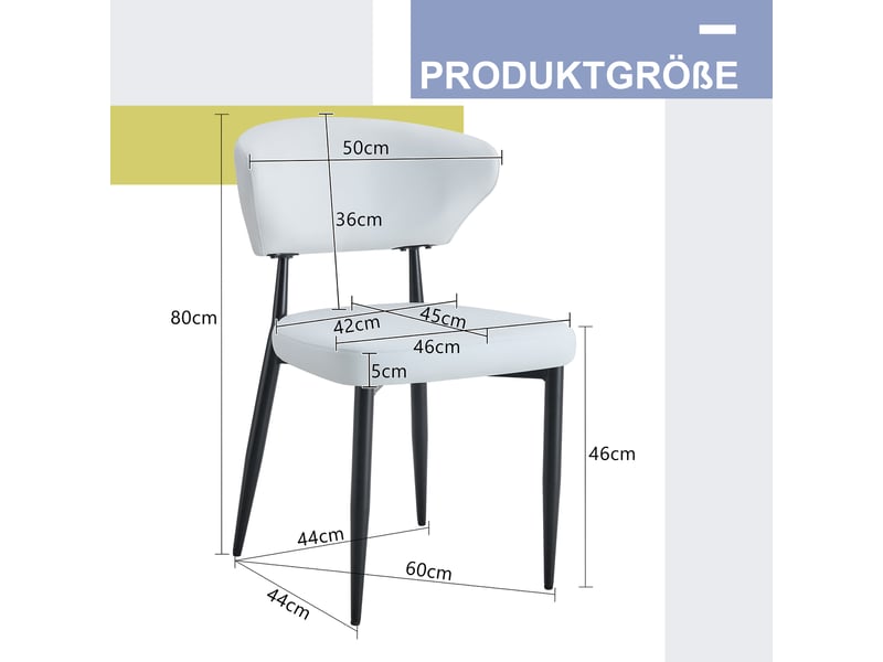  Lot de 2 chaises de salle à manger ergonomiques  - dossier courbé, piètement métal, simili cuir blanc et noir  - Conforama D
