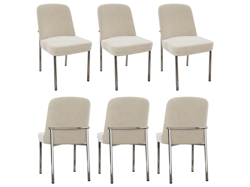  Chaises de salle à manger lot de 6, assise épaisse  - pieds métal argenté, velours beige 42,5 × 53 × 82 cm  - Conforama A