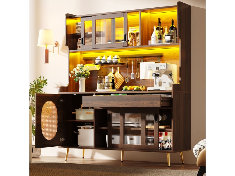 Meuble de cuisine muvano, buffet de cuisine 5 portes en mdf marron avec led, 145 × 39 × 171 cm - Conforama D