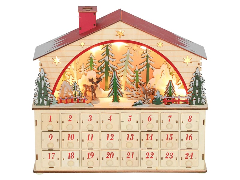 Calendrier de l'avent en bois à remplir avec 24 tiroirs et led 36 x 10 x 34 cm  - Conforama B