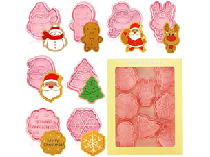 Lot de 8 emporte pièces noël patisserie pour enfants, emporte-pièces 3d en plastique avec poussoir, moule à biscuit de noël