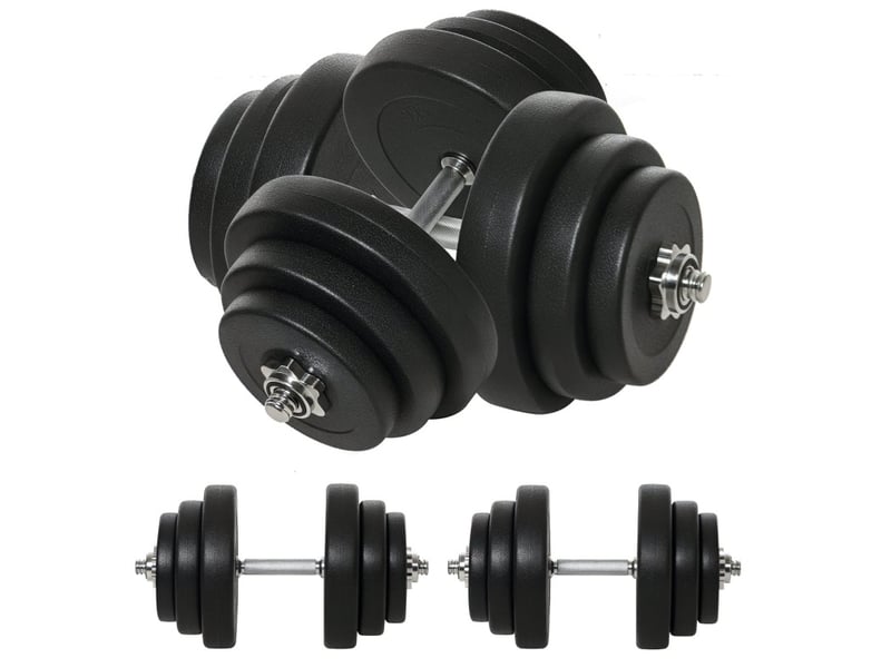  Set d'haltères réglables 40 kg noir, 2 barres en acier chromé et 12 disques pour entraînement musculaire  - Conforama A