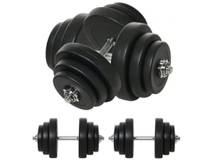 Set d'haltères réglables 40 kg noir, 2 barres en acier chromé et 12 disques pour entraînement musculaire