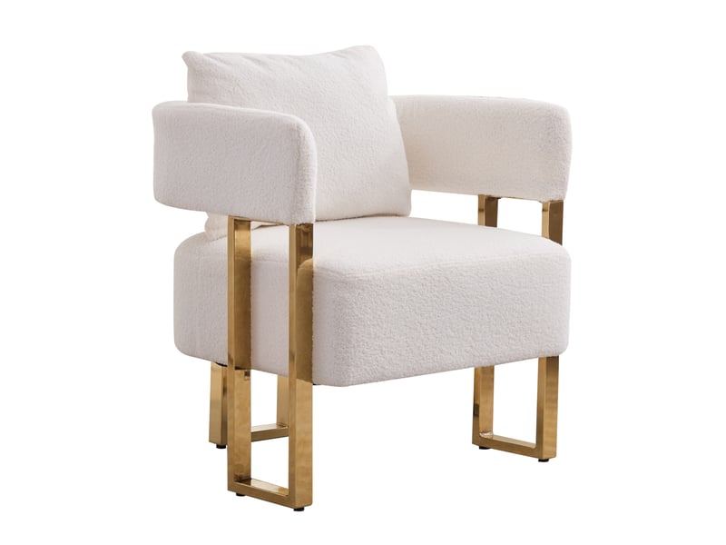  Fauteuil fixe 66x62x68 cm, structure en bois, métal et revêtement en tissu, design moderne, canapé une place, blanc  - Conforama A