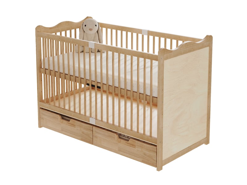  Lit bébé à barreaux avec tiroirs, sommier réglable sur 4 hauteurs en pin massif naturel  - Conforama D