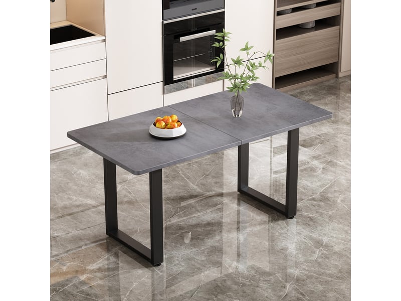 Table à manger 120 x 60 x 75 cm, table rectangulaire avec pieds et métal, coins arrondis, gris et noir - Conforama B