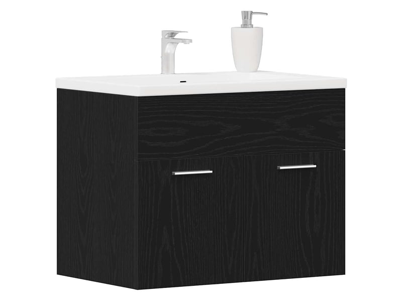  Meuble sous-vasque salle de bain en chêne noir 60x38.5x46cm bois d'ingénierie  - Conforama D