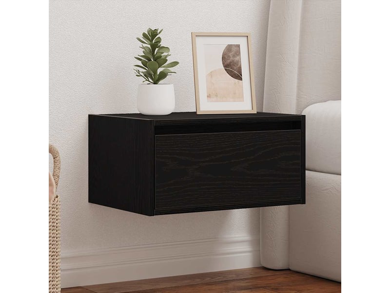 Table de chevet, table d'appoint murale avec lumières led chêne noir - Conforama D