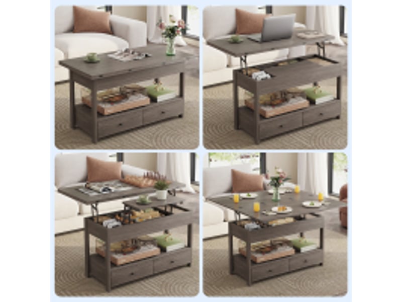 Table basse havenlyhome, table de salon avec plateau relevable pliant, 2 tiroirs, rangement ouvert et compartiment caché, 50 x 100 x 52 à 68 cm, marron rustique - Conforama W