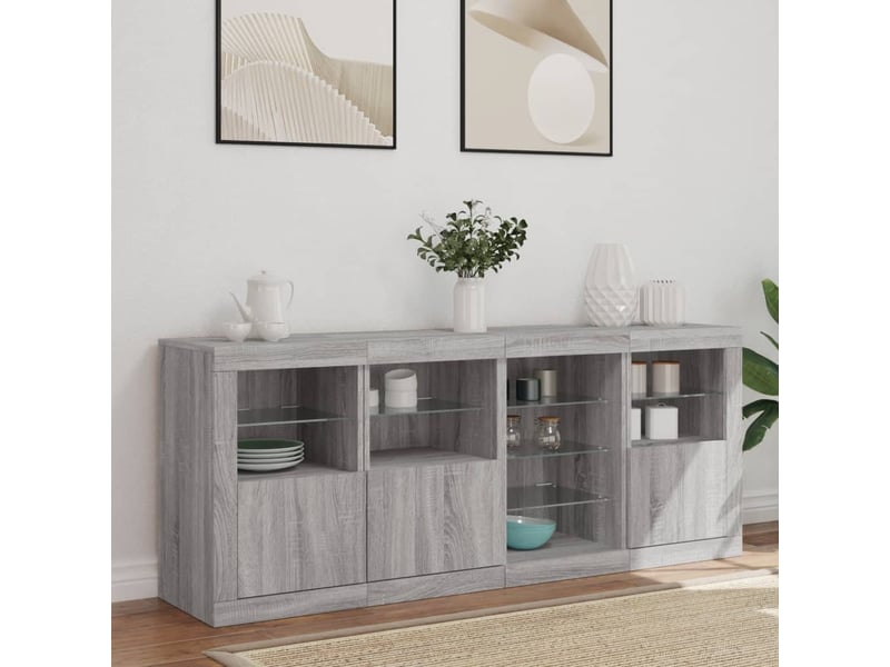  Buffet salon, buffet de rangement avec lumières led sonoma gris 164x37x67 cm  - Conforama C
