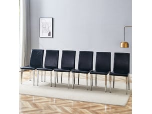 Lot de 6 chaises de salle à manger noires et argentées en cuir régénéré, design moderne et confort rembourré