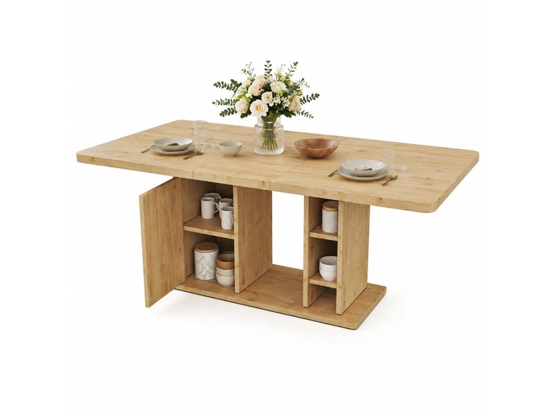  Table à manger extensible,140x80x75 cm,avec rangement,mdf,coloris chêne  - Conforama A